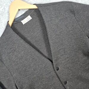 Vintage Cox Moore Men's Wool Cardigan Sweater Size L England Houndstooth FLAWS